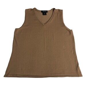 Vintage Willi Smith Top Womens M Brown Sleeveless Tank Y2K Stretch Knit V Neck